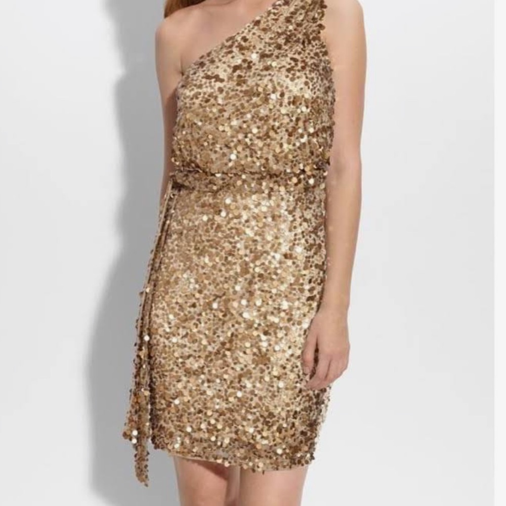 Aidan mattox gold sequin dress